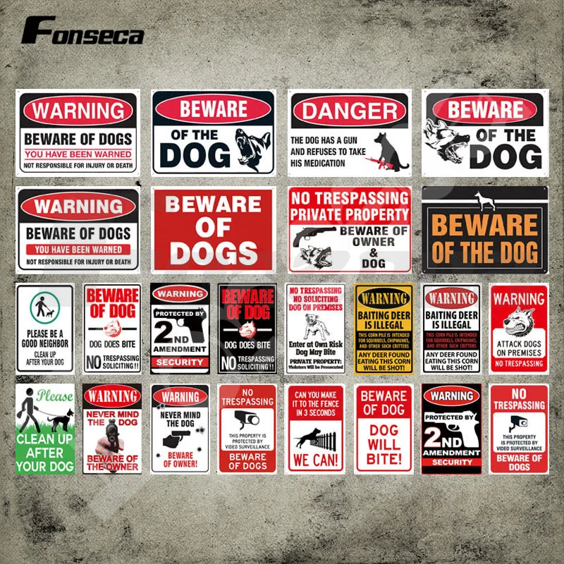 

Warning Metal Sign with Text No Trespassing Beware of The Dogs Vintage Plaque Quote Tin Signs Iron Painting for Outdoor Decor