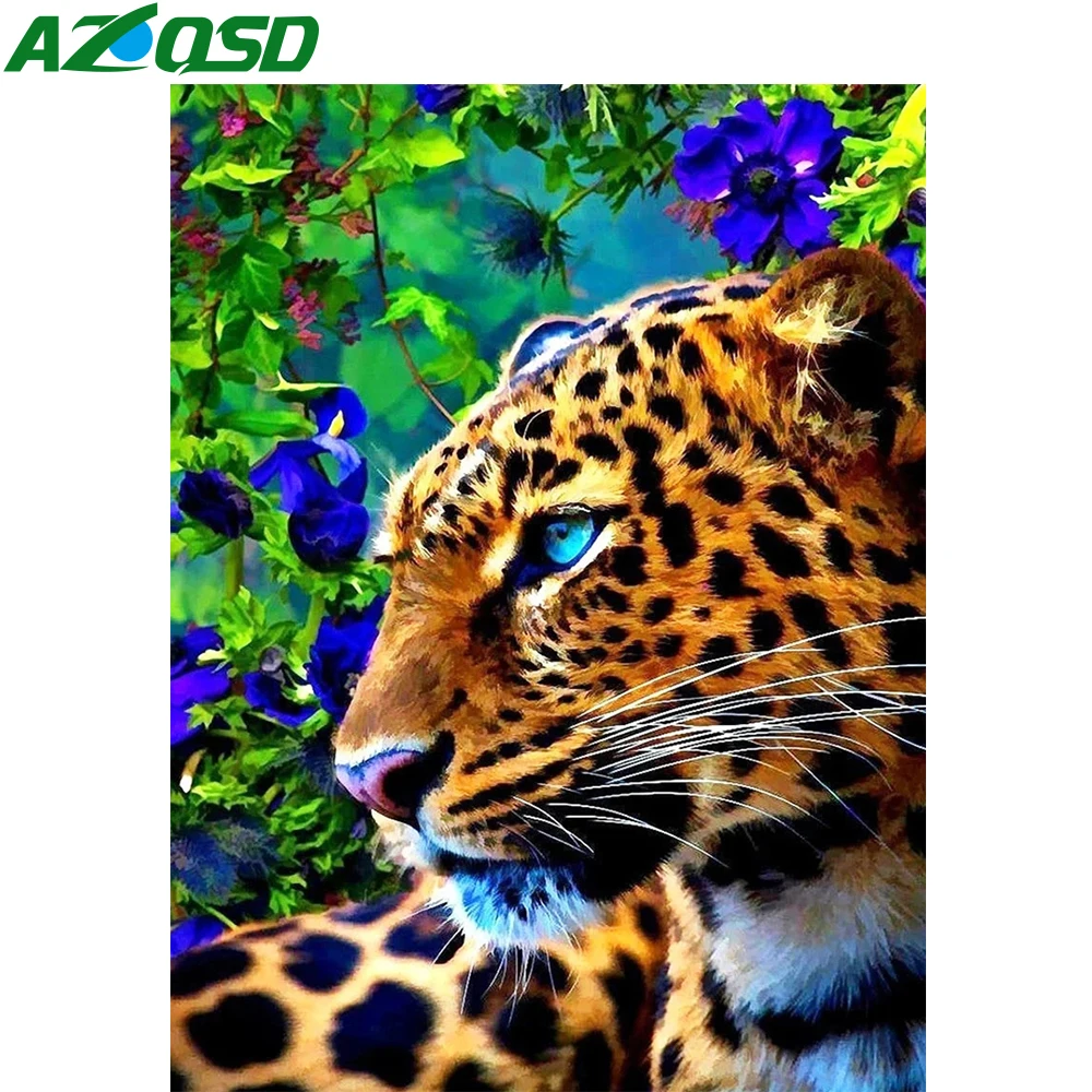 

Картина маслом AZQSD, леопард, цветок, листья, искусство, картина по номерам, животное, настенное украшение, уникальный подарок