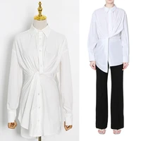 minimalist plain blouses for women lapel long sleeve patchwork folds open stitch female 2022 autumn clothing style
