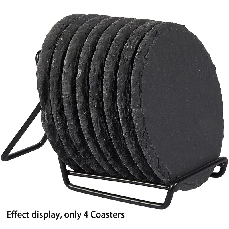 4 шт. круглые черные подставки из шифера ручной работы для напитков бокалов вина