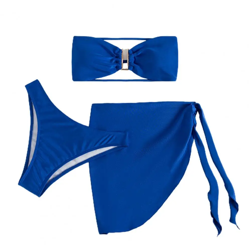 3 шт./компл. летний комплект бикини однотонный купальный костюм с открытой спиной