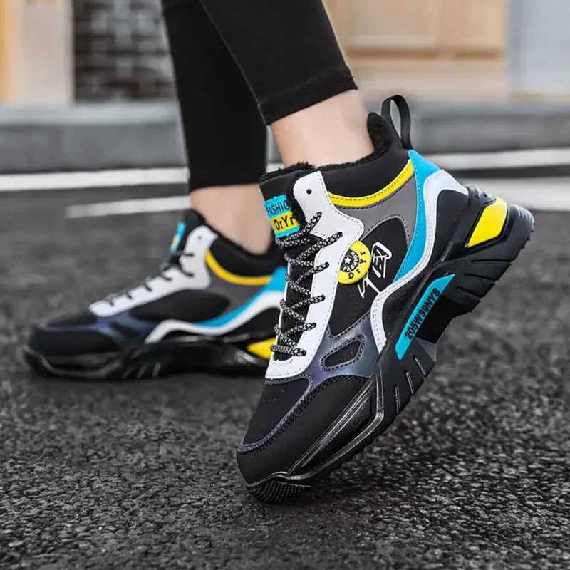 Winter High-top Daddy Shoes Trendy Couple Plus Velvet Warm Sneakers Outdoor Thick-soled Non-slip Comfortable Casual Sports Shoes