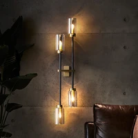Postmodern Designer Copper Smoke Gray Glass Wall Lamp Led Double Head Art Decorative Wall Sconce Light Fixture Aisle Bedroom Bar