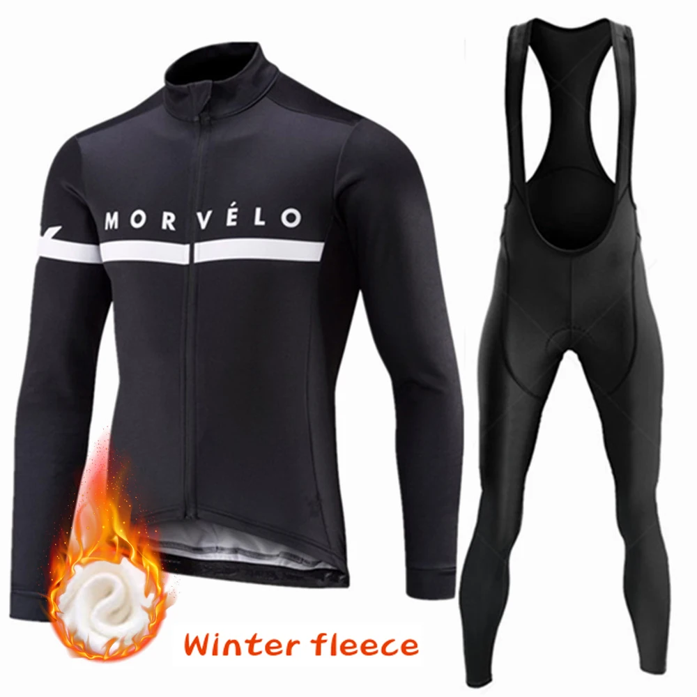 

2022 Morvelo Cycling Jersey Set Winter Thermal Fleece Cycling Clothing Long Sleeve Men's Road Bike Suit MTB Maillot Culotte