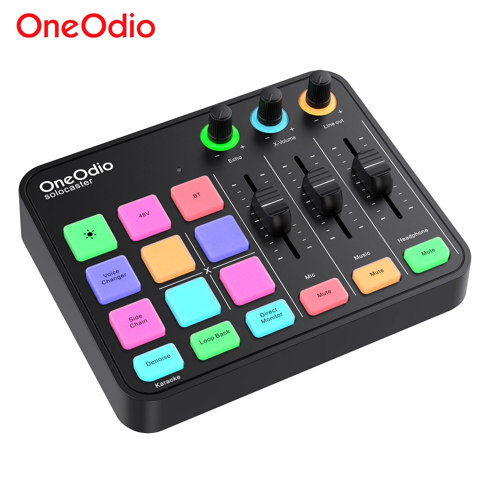 Фото Игровой аудиомикшер Oneodio с интерфейсом XLR, звуковая карта Phantom RGB 48 В, подкаст/прямая трансляция/студийная запись, устройство смены голоса №1