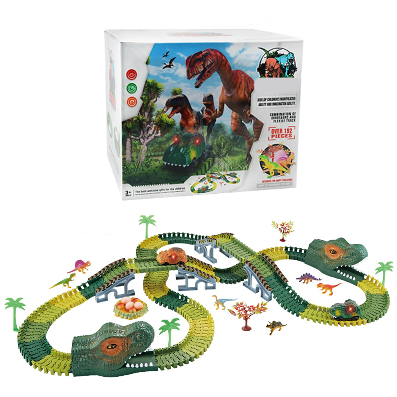 

Dinosaur Rail Car Toy Dino Race Car Track With Flexible Track Dinosaur Track Toys For 3-10 Years Kids Puzzle Large-Scale