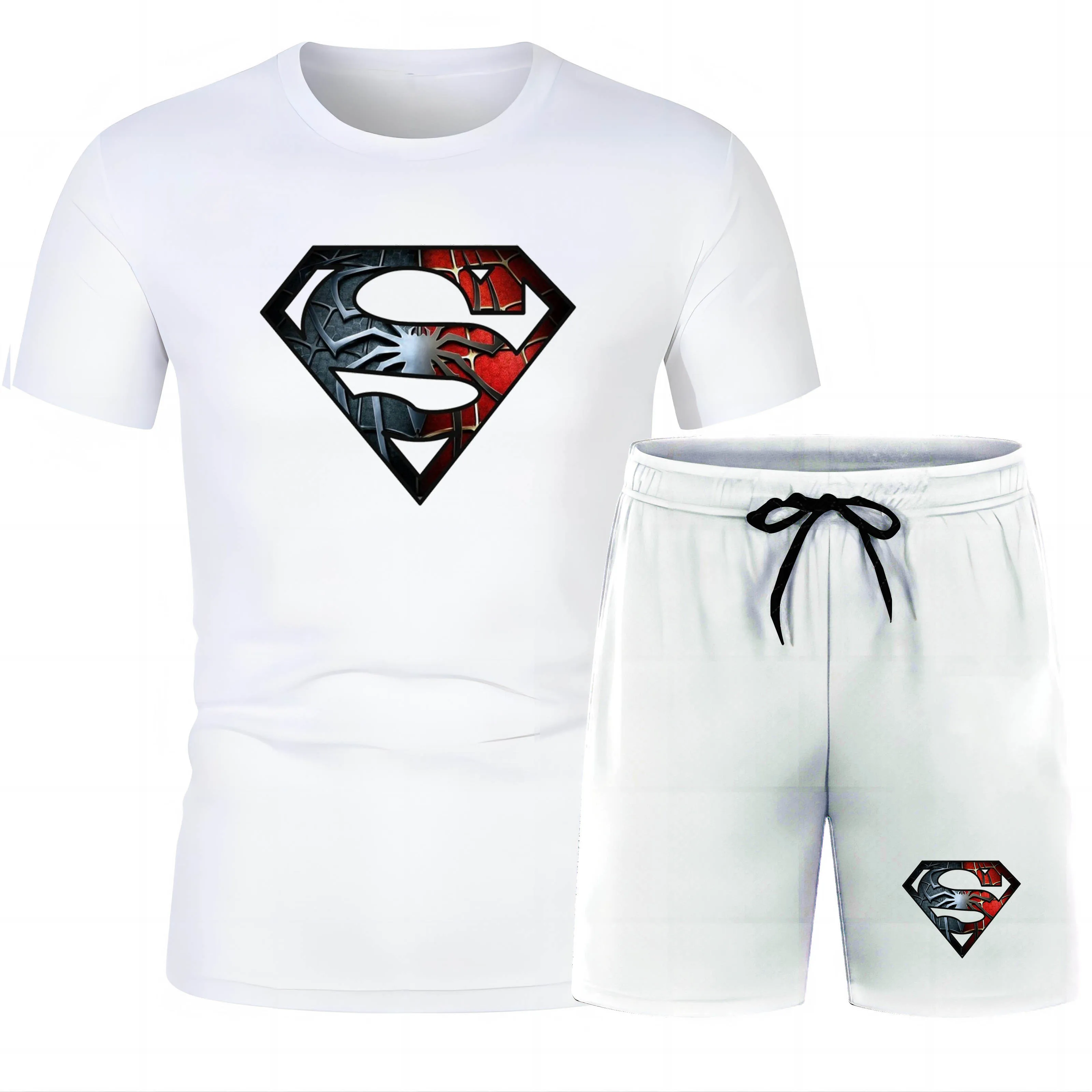 Four Seasons fashion outdoor casual sports 2D printed men's crewneck Short sleeve beach pants T-shirt set loose and quick dry