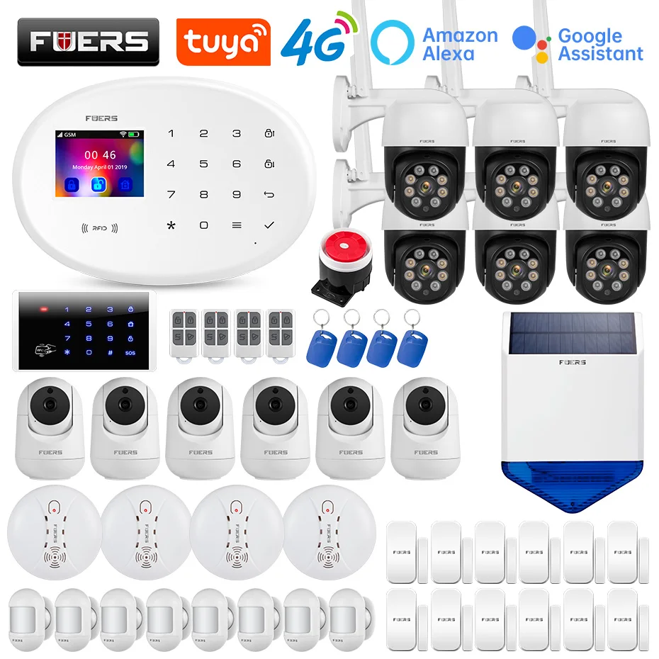 Enlarge FUERS W204 4G GSM WIFI Tuya Smart Home Alarm system Kit Wireless Alarm Security System IP Camera Waterproof Anti-Pet Sensor