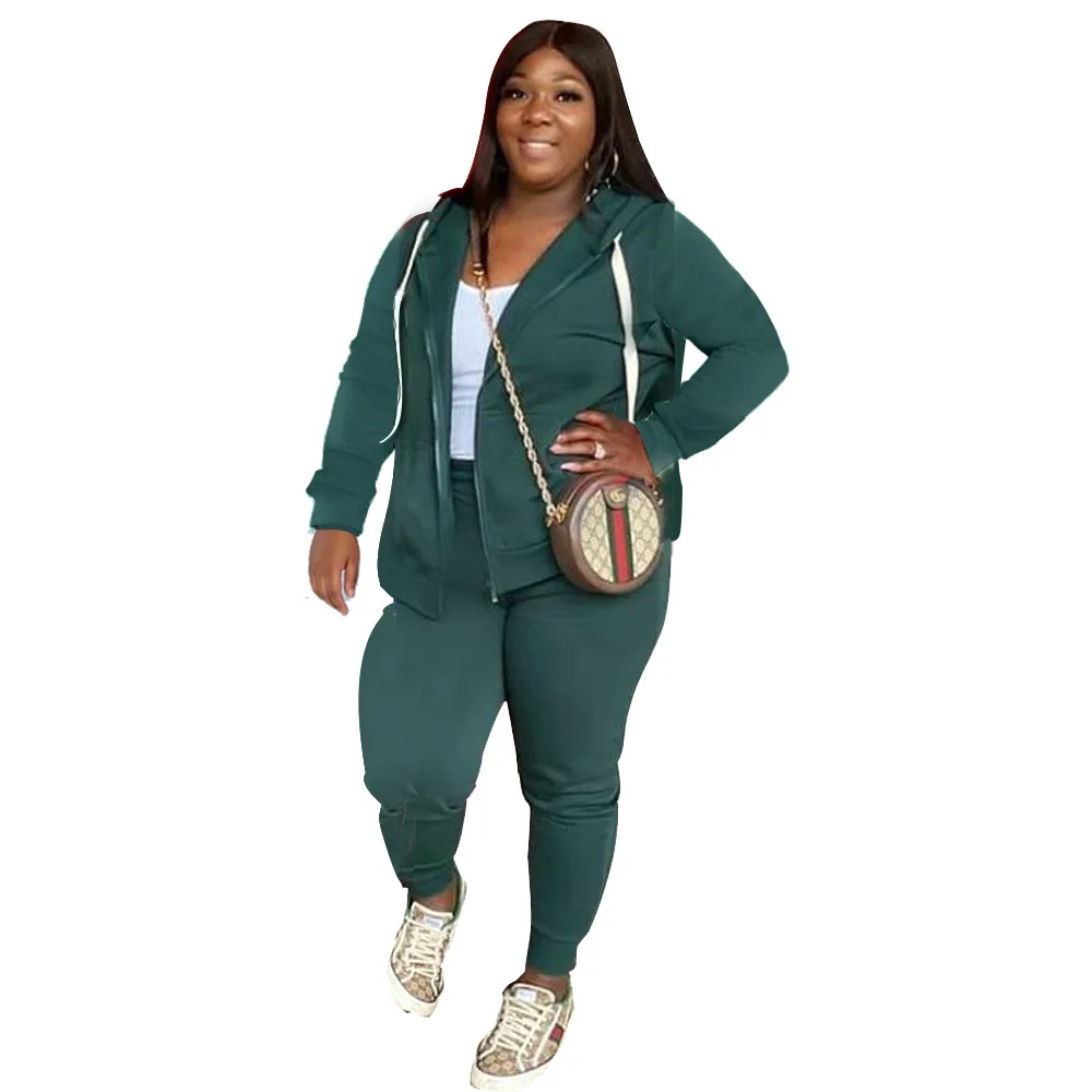 Plus Size Sets Long Sleeve Fashion Slim Solid Casual Pencil Pants Hooded Sweater Two-piece Suit 2 Piece Sets Womens Outfits