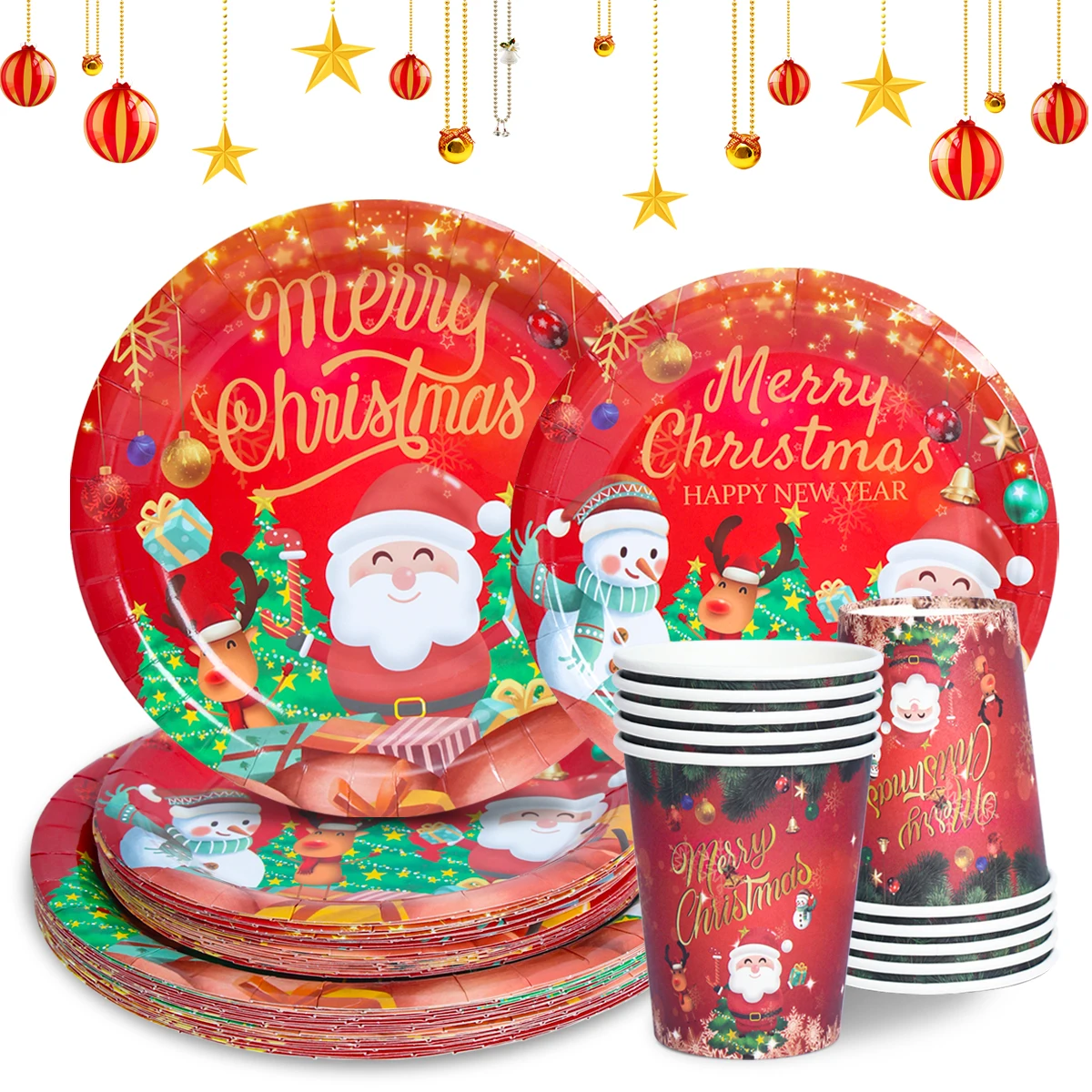 

Merry Christmas Party Disposable Tableware Cup Plate Christmas Decoration For Home 2022 Xmas Navidad New Year Party Supplies