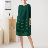 miyake pleated large size dress for women new 2022 autumn loose slim fit mesh stitching fashion midi maxi dresses for women