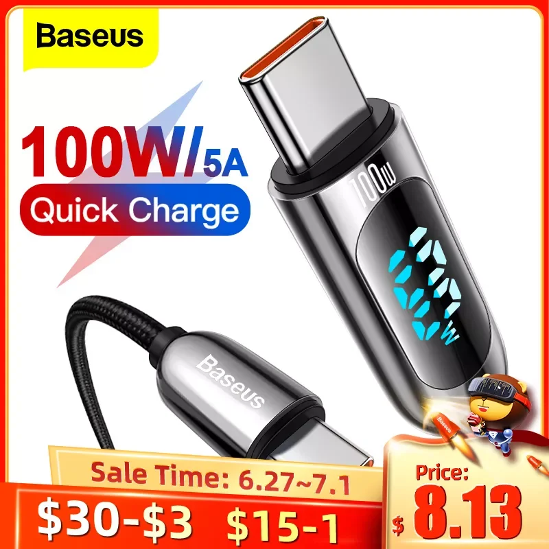 

Baseus 100 Вт USB Type C к USBC PD кабель для Xiaomi Samsung Быстрое Зарядное устройство USB C кабель для Macbook iPad Pro планшета ноутбука провод шнур