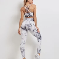 tie dye stretch yoga clothes sport running fitness suit seamless knitted gym trousers women sportswear workout clothes for women