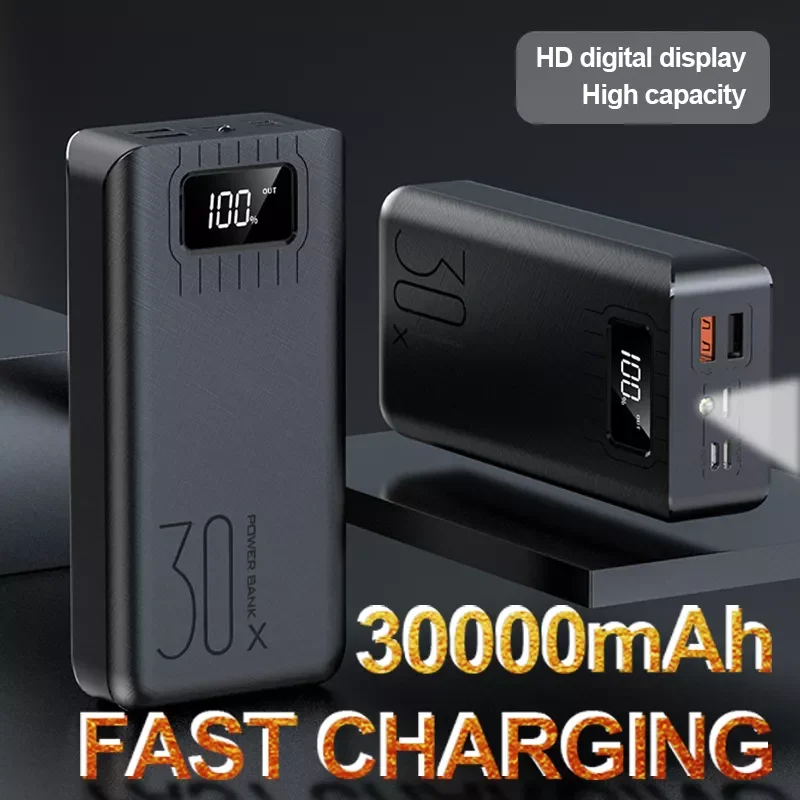 

NEW 30000mAh Fast Charging Power Bank Portable Digital Display Outdoor Travel External Battery with Flashlight for Xiaomi IPhone