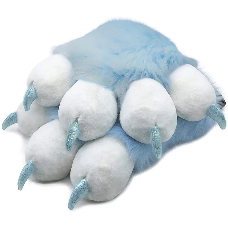 Fursuit Paws Mascot Accessories Furry Partial Cosplay Fluffy Claw Gloves Costume Lion Bear Props for Kids Adults (Light Blue)