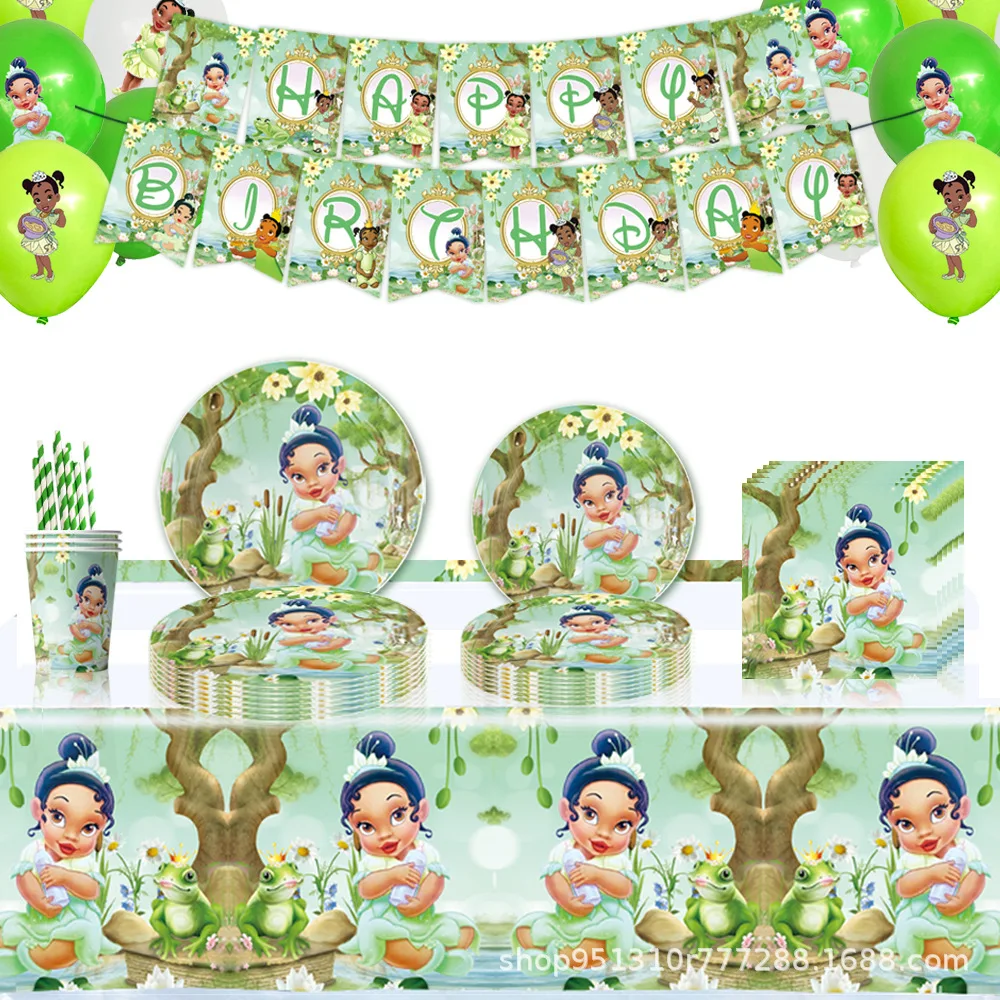 

NEW Disney Tiana Princess Green Themed Birthday Party Decoration Supplies Disposable Cutlery Balloon Background Baby Shower Gift