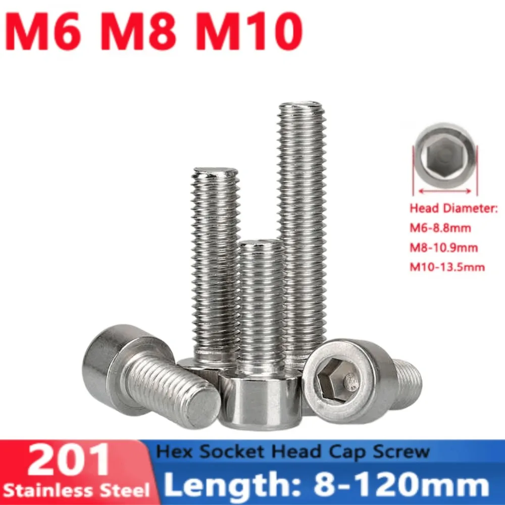 Фото Винты с внутренним шестигранником M6, M8, M10 из нержавеющей стали 201, тонкие, с узким внешним диаметром, метрические крепежные элементы 8-120 мм №2