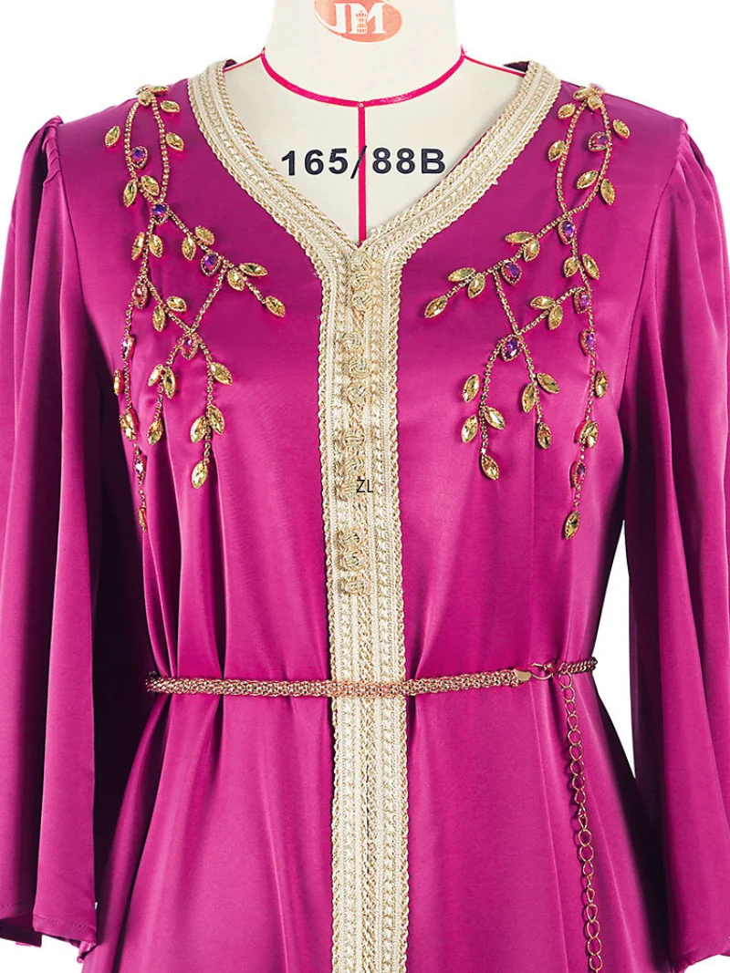Ramadan Rhinestone Arabic Kaftan Women Moroccan Party Evening Caftan Satin Long Dress Muslim Arab Dubai Abaya Wedding Banquet