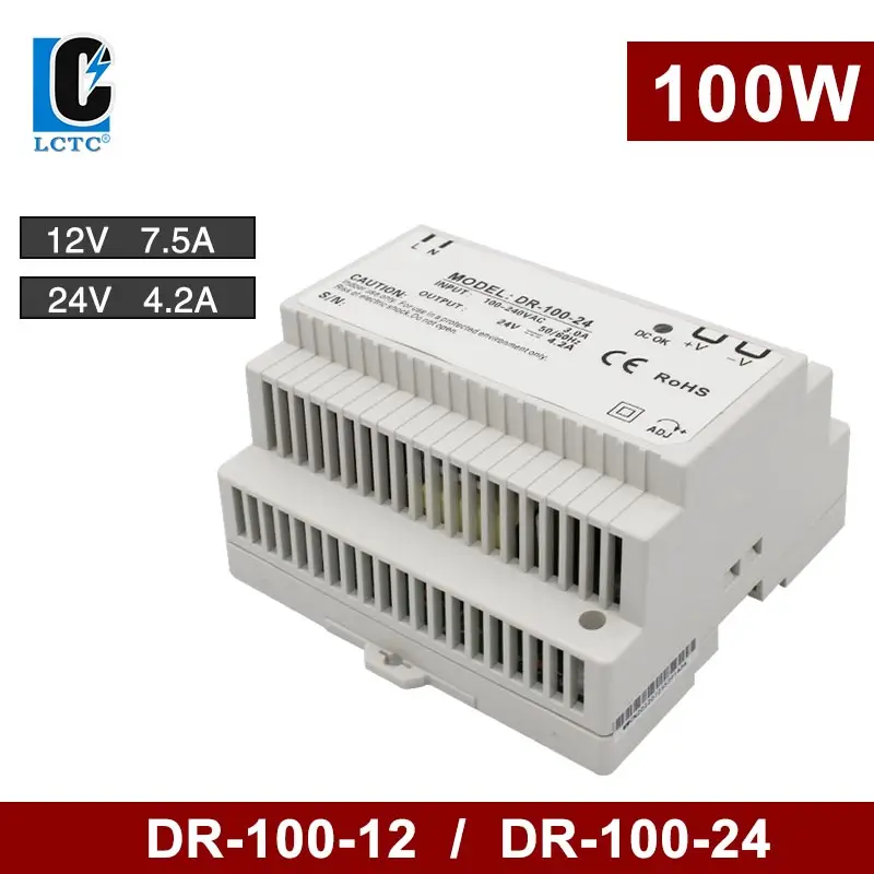 

100W 12V 15V 24V Output Voltage DR-100 Series 4.2A 6.5A 7.5A Rail Type Small Volume Switching Power Supply Transformer