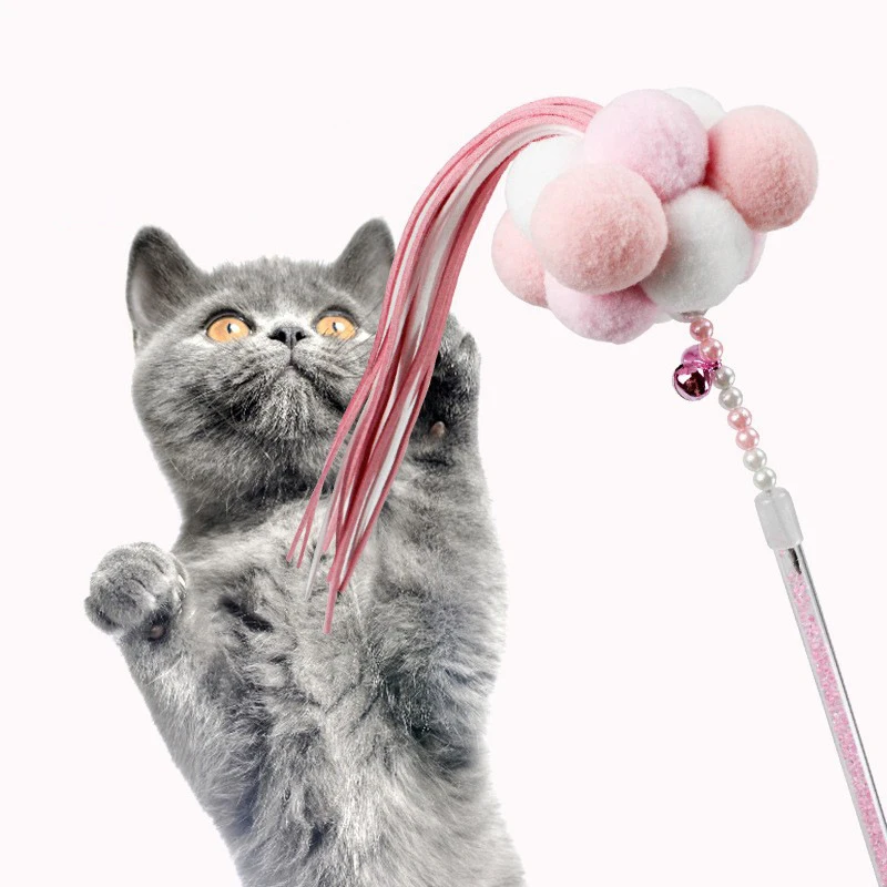 

Funny cat stick tassel fairy stick with bell kitten toy fun handmade
