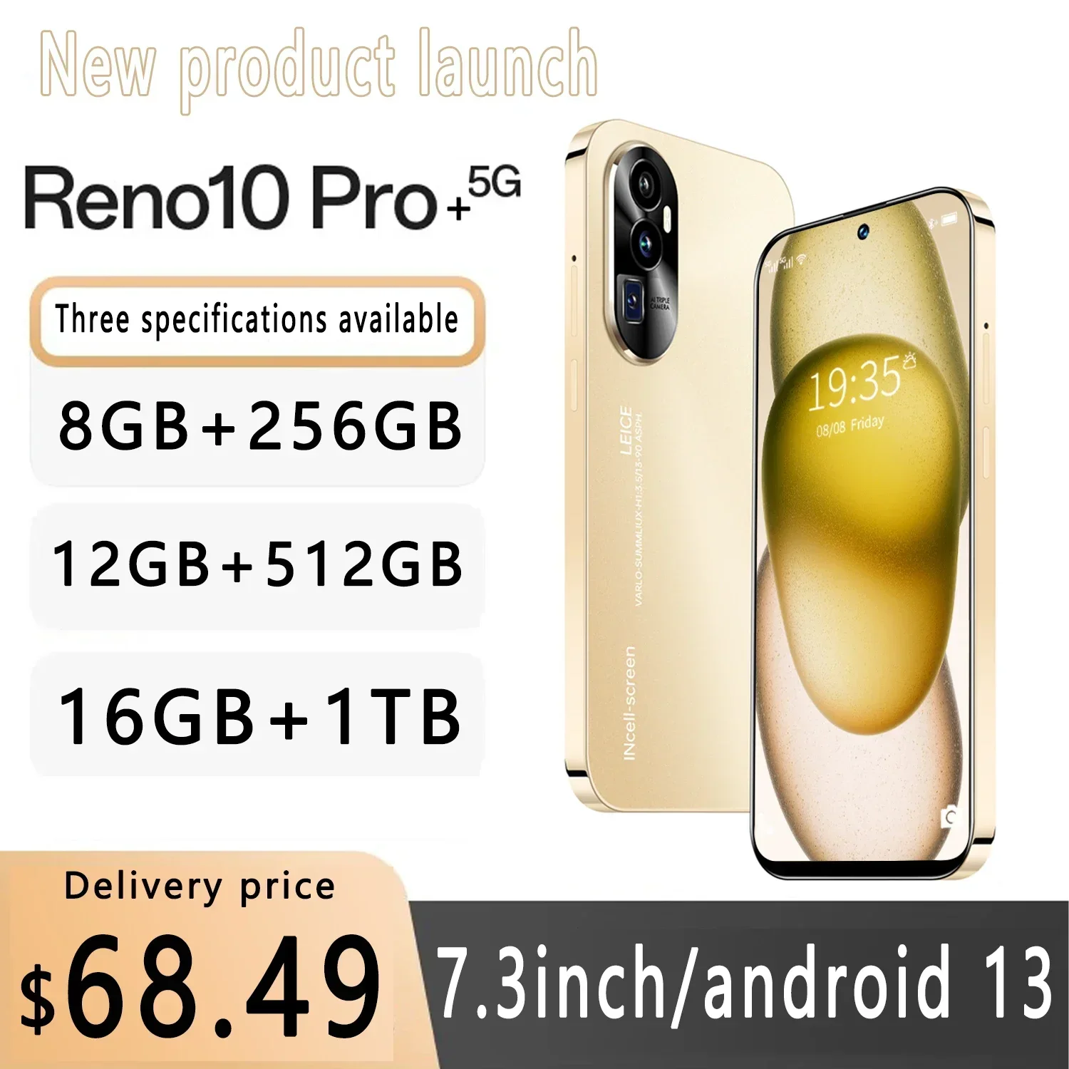 

2023 New Reno10 Pro+ Android 13 Smart Phone 7.3 inch 16GB+1TB Unlocked 7800mAh 4G/5G Network 50MP+108MP mobile phones