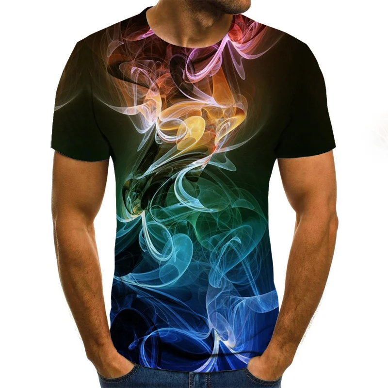 

Creative smoke graphic T-shirt ink style casual men's T-shirt 3D printed tops summer round neck shirt plus size streetwear