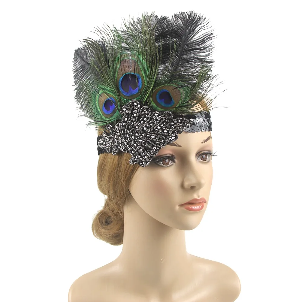 

Новая эластичная винтажная повязка на голову в стиле 1920-х с перьями, застежка для волос, повязка для волос, аксессуары для волос