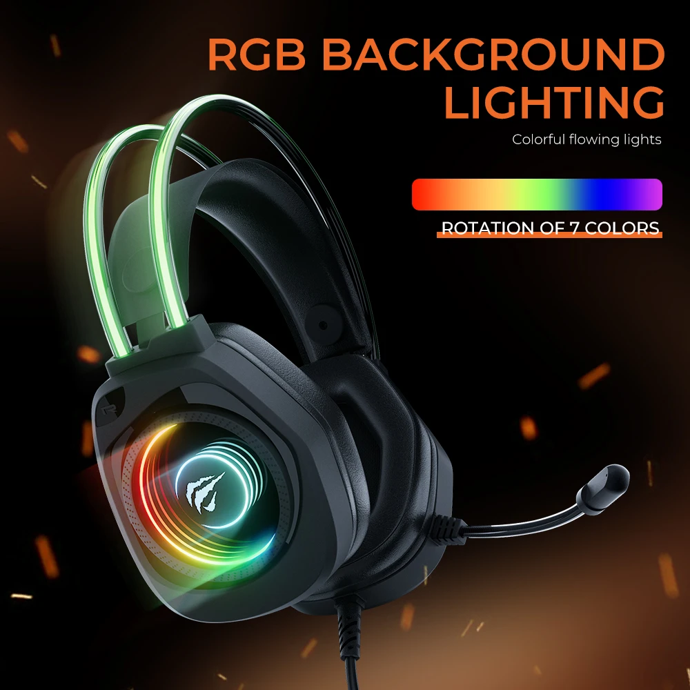 HAVIT H2016d RGB Gaming Headphone with Mic 3.5mm Wired Headset Gamer Overear Surround Sound for PC PS4 PS5 Xbox Switch Laptop