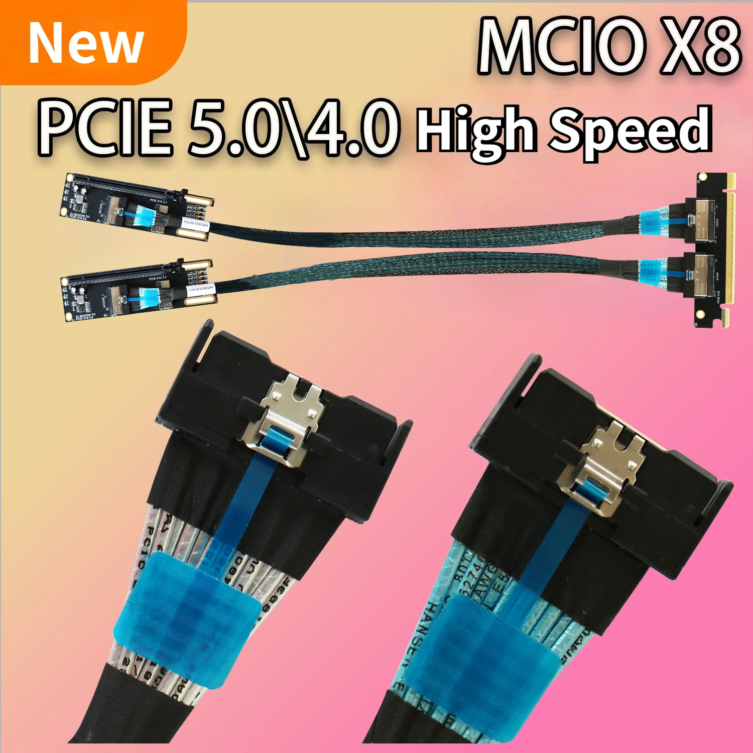 Фото Кабель PCIe 5.0 4.0 MCIO 8i X8 высокоскоростной 74-контактный для передачи данных, MCIO-MCIO 8X, штекер-штекер, 50 см, для внешних NVMe SSD и серверов, PCIe Gen5/4 №2