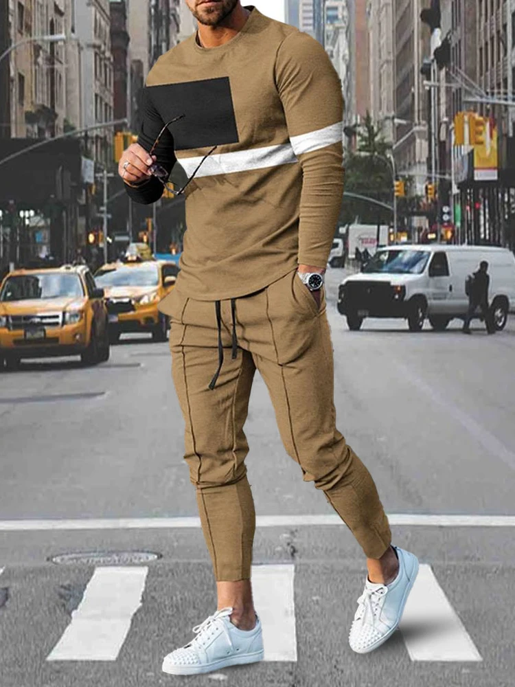 

New Men Tracksuits Long Sleeve T Shirt Pants 2 Piece Sets Sweatshirt Sweatpants Suits Oversized T-shirts Trousers Men's Clothing