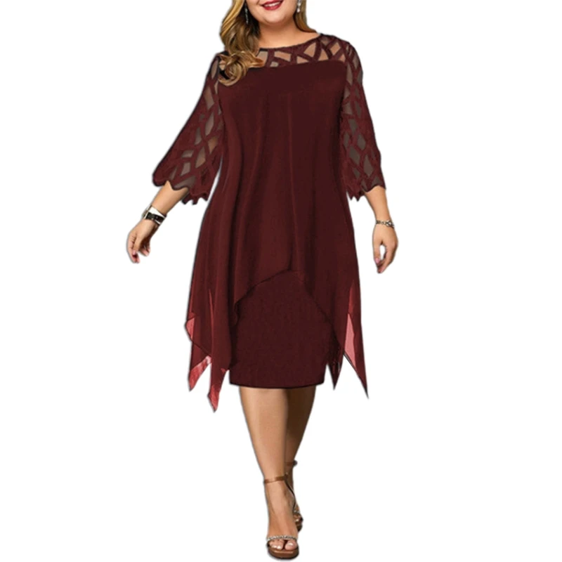 

Women Casual Midi Dress Flowy Loose Hollow Irregular Hem Dress Long Sleeve Plus Size Dress for Cocktail Party Wedding