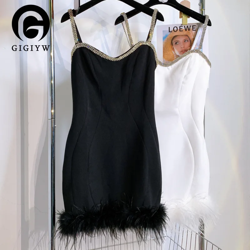 

Женское платье на бретельках GIGIYW, модель во французском стиле для ежегодного собрания, с инкрустированными бриллиантами, перья и кисточки, ...