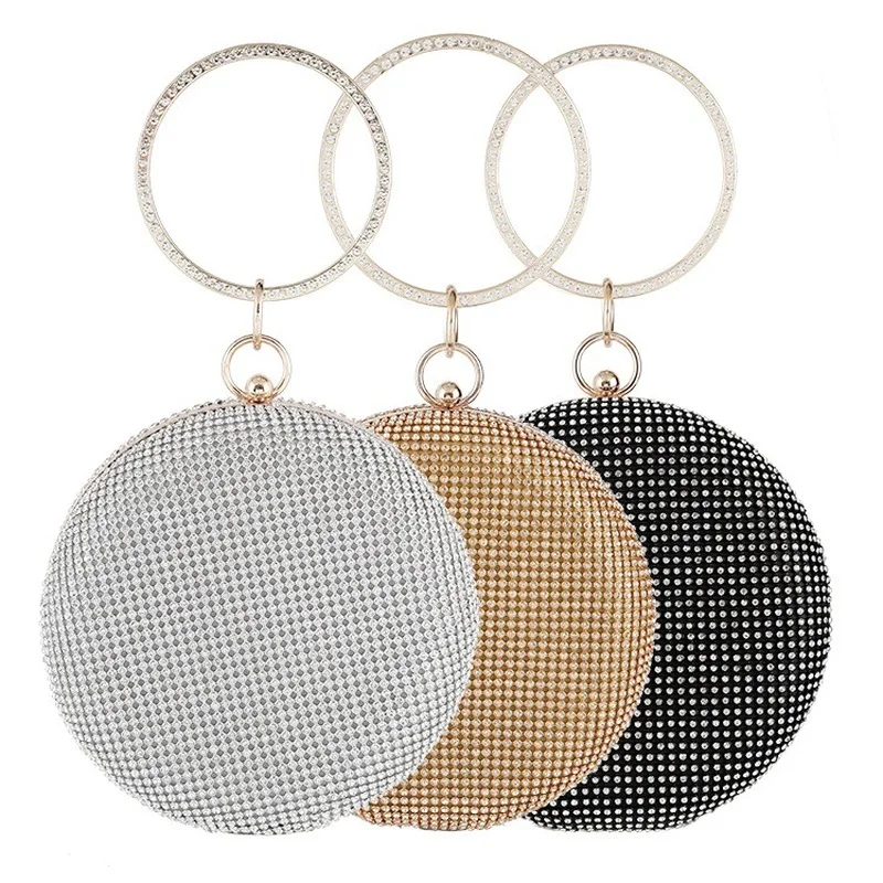 

Вечерняя женская сумка с бриллиантами, круглая Сумка-тоут через плечо, вечерняя сумка через плечо, сумки через плечо для женщин, ручные сумк...