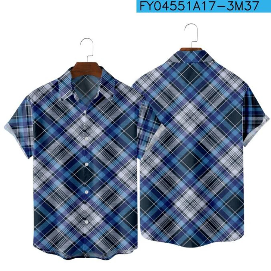 Рубашка мужская в красно-черную клетку модная Клетчатая блуза с коротким рукавом