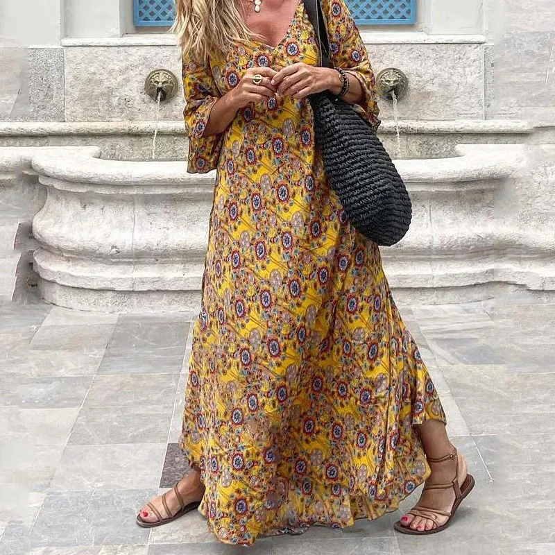 2024 трансграничная женская одежда новое летнее платье с v-образным вырезом и