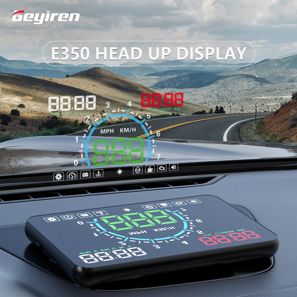 

GEYIREN E350 OBD2 II HUD Car Display 5.8 Inch Screen Easy Plug And Play Overspeed Alarm Fuel Consumption display hud projector