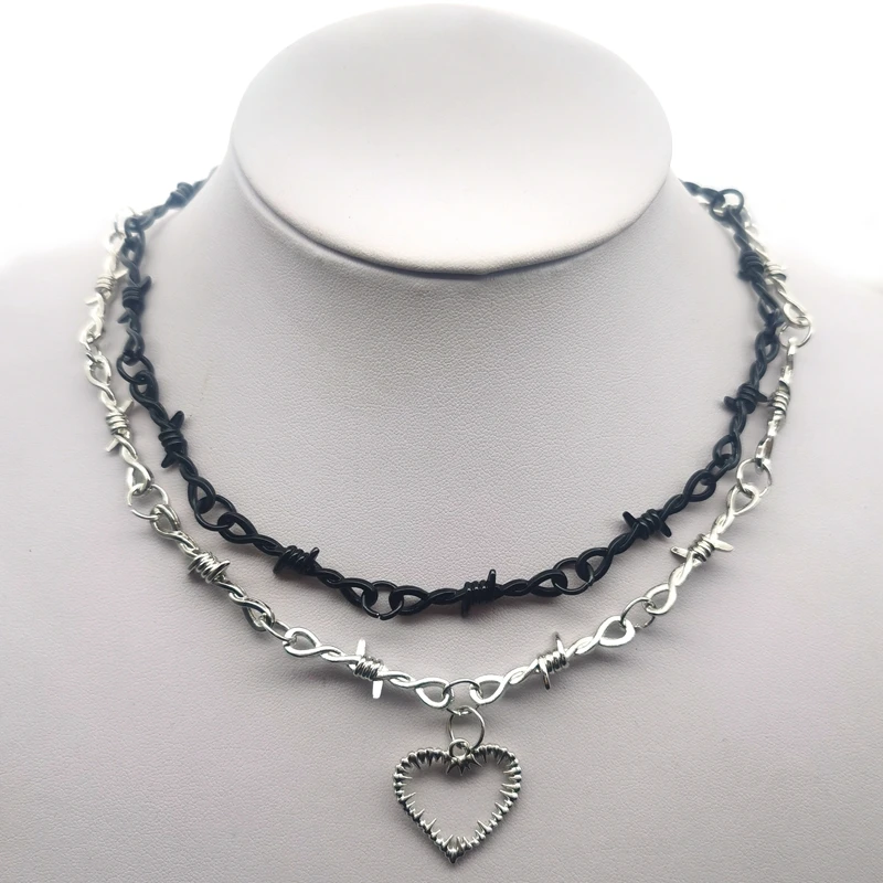 

Necklace Ladies Hip Hop Gothic Punk Style Barbed Wire Small Thorns Chain Necklace Gift High Quality Silver Black Metal Jewelry