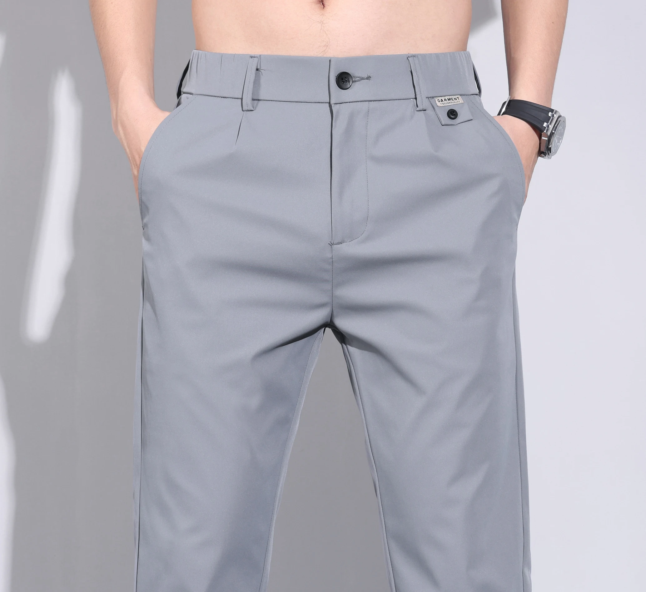 Мужские Летние Повседневные Брюки Легкие Прямые С Эластичной Резинкой На Талии