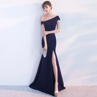 07156 color one shoulder dress korean fashion long sexy fishtail dress evening dress red slim fit