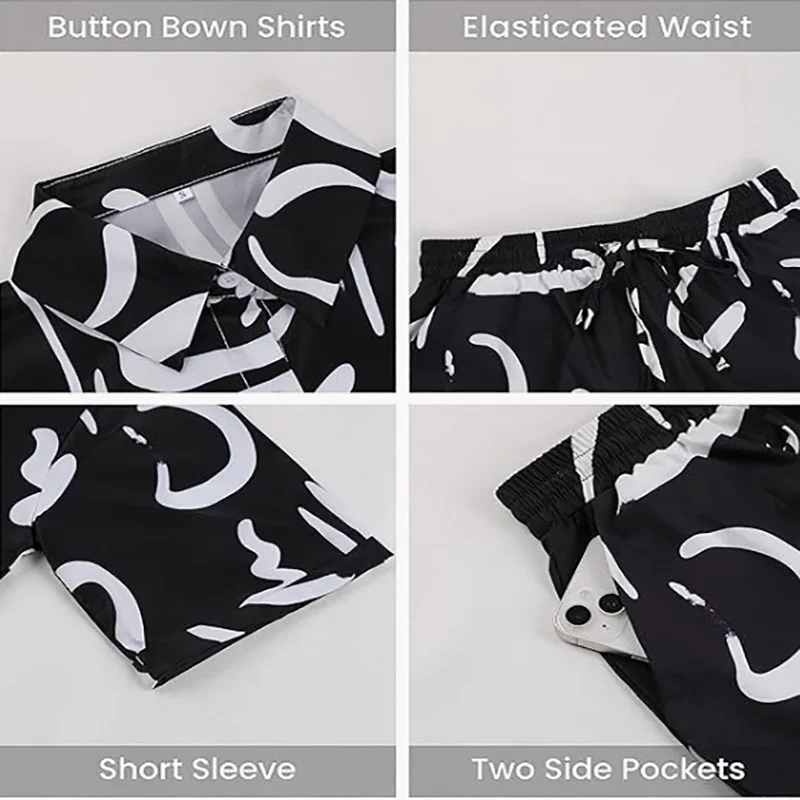 Женский Повседневный костюм с принтом блузка на пуговицах и шорты свободный