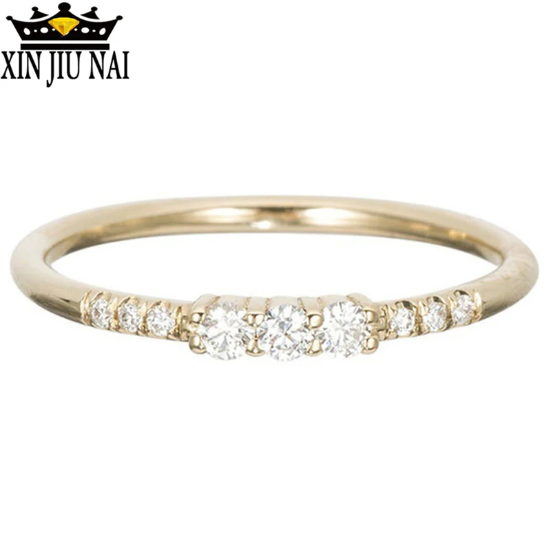 

Wedding elegant Austria Crystal gold Color Rings Engagement delicate thin Cubic Zircon Ring New Brand Bijoux For Women Jewelry