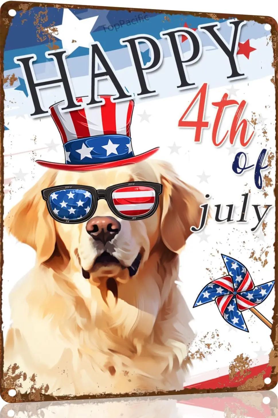 Golden Retrever Funny Sgn Hppy 4 июля 12x8 N Metl Ptrotc Tn Независимость Dy Декор для g Lover Presdent's Home