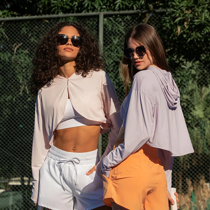 

Cardigan With Ice-Sensitive Sunscreen Small Long-Sleeved Clothing Style Yoga Hooded Sunscreen Sports Camisole Thin Loose