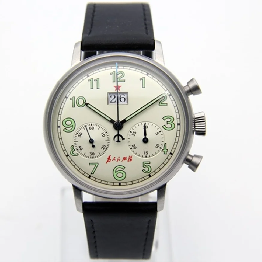 

Red Star Vintage Big Calendar Men Military Pilot Chronograph Watch ST1931 Movement Luminous Hands 1963 Men's Mechanical Watches