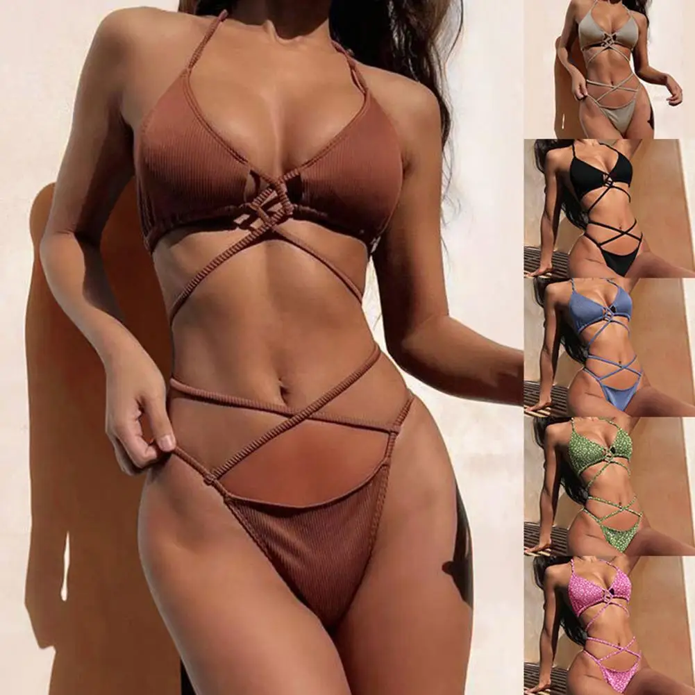 

Цельный сексуальный женский бикини однотонный Бандаж с открытыми плечами Регулируемый Однотонный женский купальник для лета пляжная одеж...