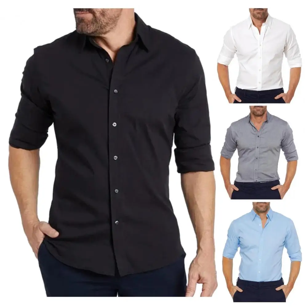 

Рубашка мужская деловая, дышащая впитывающая пот блуза с отложным воротником, на пуговицах, с длинным рукавом, на лето