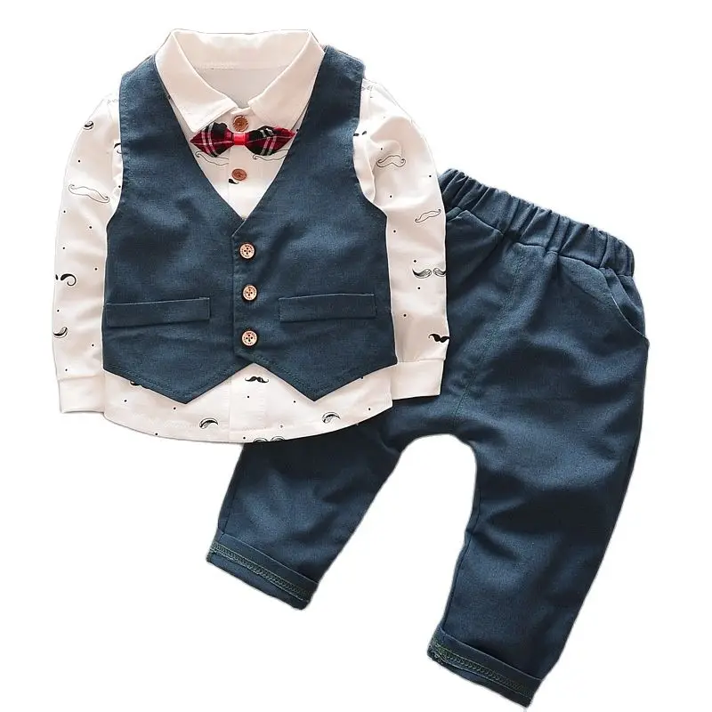 Spring Autumn Toddler Baby Boys Gentleman Wedding Suit Cotton Shirt+Vests+Trousers 3Pcs Formal Kids Clothes Set 1 2 3 4 5 Years