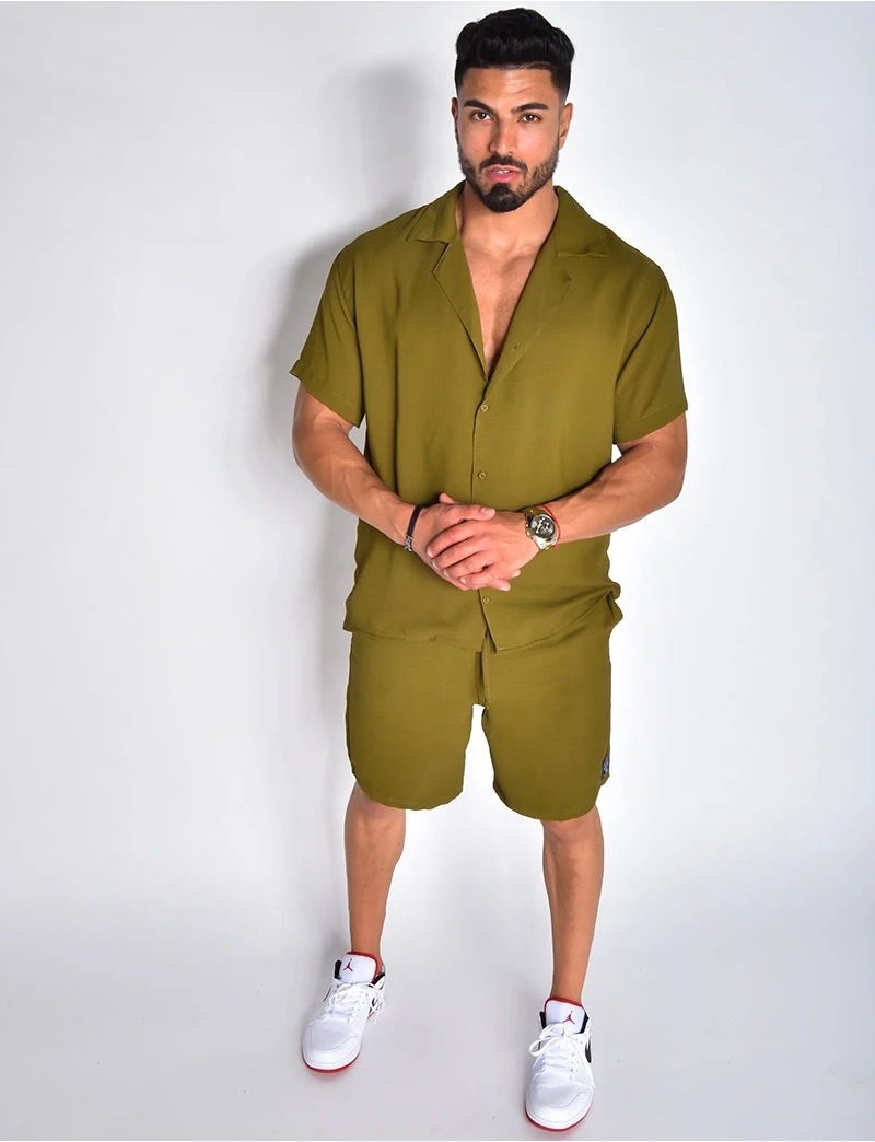 New Solid Color Cotton Hemp Men's Short Sleeve Top and Shorts Light and Breathable 2-Piece Summer Simple Casual Street Suit Men