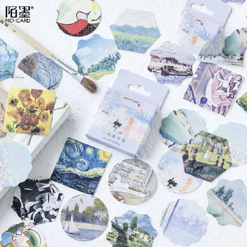 

48box Mini Art Museum Painting Sticker Scrapbook DIY Diary Handbook Album Impressionist Adhesive Label Gift Sticker Wholesale