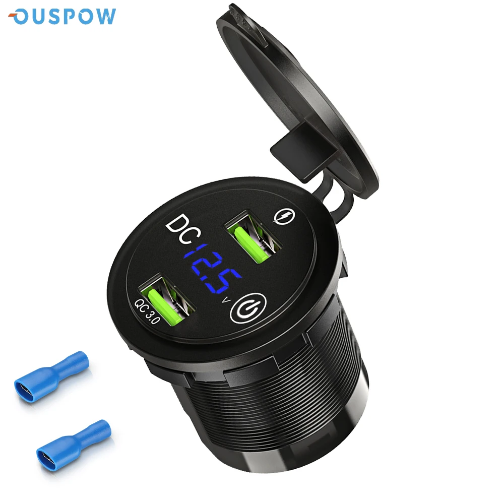 

Ouspow Car Cigarette Lighter Socket Waterproof 12V/24V QC3.0 Dual USB Fast Charging Power Socket Adapter Auto Parts